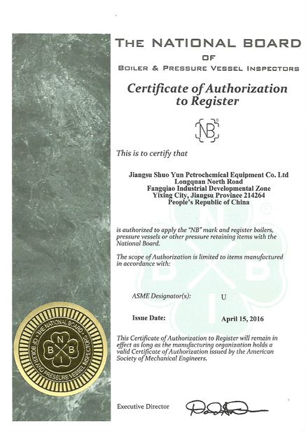 China Jiangsu Stord Works Ltd. Certification